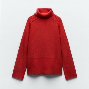 Zara Red Chunky Turtleneck Sweater